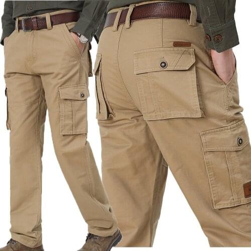 Men Spring Outdoor Tactical Multi-pockets Cotton Cargo Pants Combat Training Classic Casual Loose Plus Size Solid Color Trousers