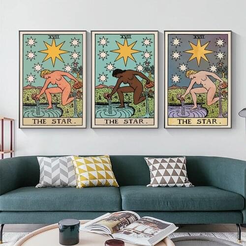 The Star Tarot Card Print Painting Woman With Black Yellow Skin Poster Watercolor Abstract Canvas Livingroom Wall Decor Picture