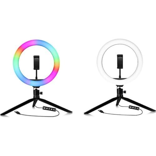 Ring Light 10Inch Mini Selfie LED Desktop Ring Lamp with Tripod Stand & Cell Phone Holder & Bluetooth Remote