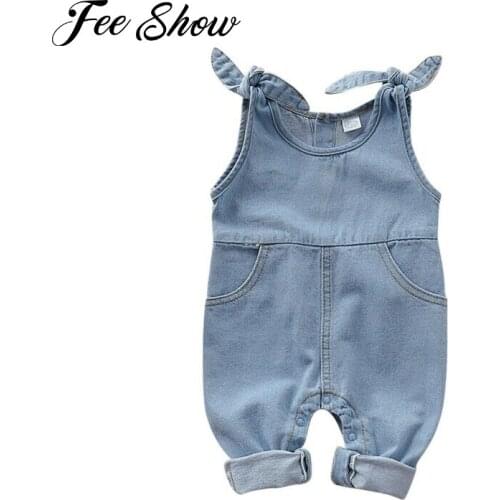 FEESHOW Summer Baby Girl Boy Rompers 2021 Fashion Strap Kid Jumpsuit Cute Newborn Baby Denim Clothes 3M 6M 12M 18M Baby Jumpsuit