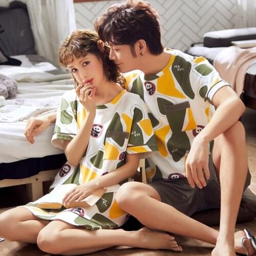 Animal Panda Summer Pyjamas Cotton Couple Pajamas Set Men Loungewear Lover Pyjama femme Womens Sleepwear Home Clothing