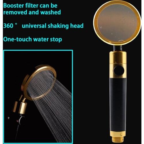 Adjustable Water Saving Rain Handheld Shower Space aluminum black gold pressurized negative ion water purification filter head