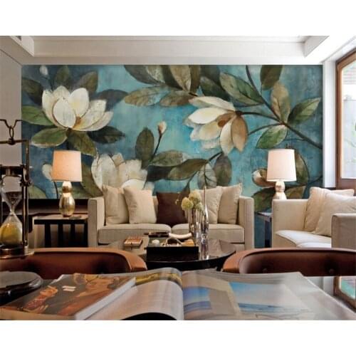 Beibehang Large mural oil painting floral blue gardenia wallpaper background wall wallpaper for walls 3 d papier peint mural 3d