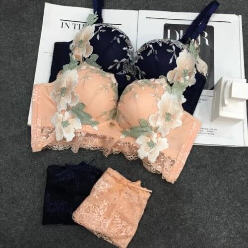 2020 New High Quality Women Underwear Set And B Cup Bra Panty Set Brand Fine Embroidery Sexy Lace Lingerie Push Up Bra Set