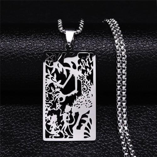 Tarot Devil Satan Stainless Steel Pendant Necklace Women/Men Silver Color Necklace Jewelry acero inoxidable joyeria N4364S03