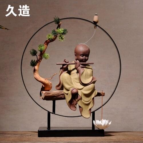 TOP business ART# HOME Office "CHAN " Buddha high-brow sand-fired porcelain pottery censer art statue + free Incense