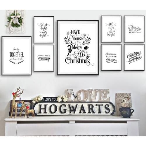 Christmas Quotes Posters and Prints Black White Modern Wall Art Canvas Painting Pictures Christmas Gifts Holiday Decoration