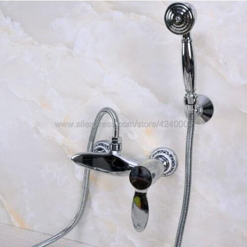 Polished Chrome Wall Mounted Bathroom Shower Faucets with with Hand Shower Head Kna274