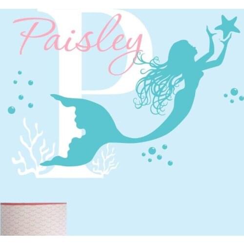 Custom Girls Name Wall Sticker Bauty Mermaid Wall Art Decal Girls Room Nursery Decor Mermaid Bubbles Wall Art Decal AZ258