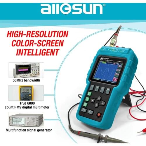 ALL SUN Handheld Oscillograph 3 in 1 Multifunction Oscilloscope 50MHZ Color Screen Scopemeter Single Channel Hot Sale EM115A