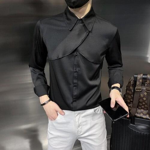2021 Individual Design Mens Shirt Autumn Long Sleeve Slim Streetwear Casual Shirt Social Party Tuxedo Stage Singer Men Clothing