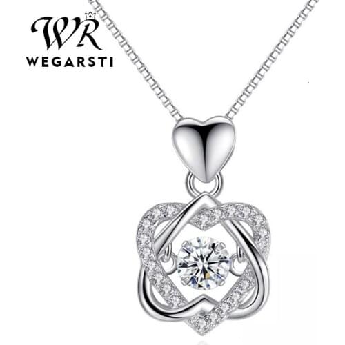 WEGARASTI Silver 925 Jewelry 100% Real 925 Silver Necklace Zircon Pendent Rose Gold Silver Jewelry Woman Wedding Party Gift