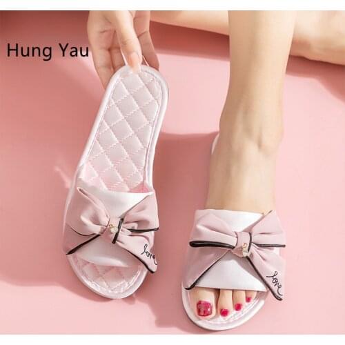 Women Slippers Flips Flops Shoes Sandals Summer Fashion Butterfly-knot Silk Platform Female Slides Non-slip Flats Indoor
