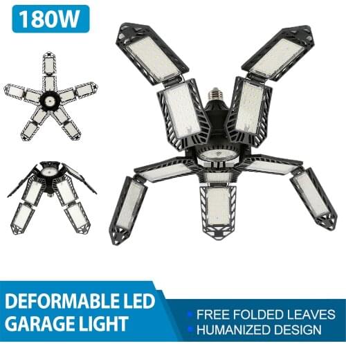 2021 New 180W LED Garage Light 11 Pannel Foldable Industrial Lamp E27 Deformable Workshop Warehouse Ceiling Light 6500K 85-265V