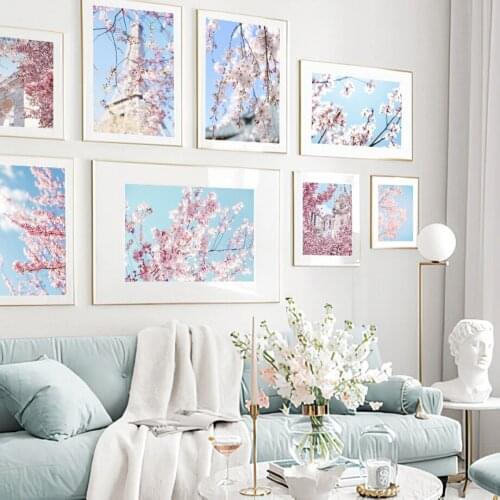 Tokyo Paris Tower Sakura Peach Blossom Wall Art Canvas Painting Nordic Posters And Prints Wall Pictures For Living Room Decor