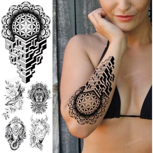Waterproof tatoo fake black henna arm sleeve tattoo temporary water transfer 3D designs cool anime flower skull snake tattoo