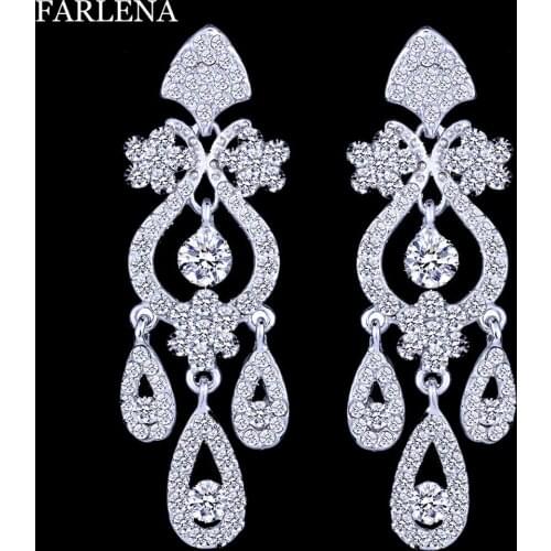 FARLENA Jewelry Silver Plated Bridal Drop Earrings Sparkling Full Rhinestone Crystal Long Chandelier Dangle Earrings Wedding