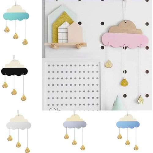 1pc Nordic Style Wooden Cloud Glitter Water Drop Hanging Decoration Kids Room Wall Decor