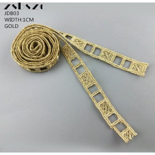 1CM Width 10Yards Gold/BLACK/WHITE Square Lace Ribbon Trim Glitter Dress DIY Lace Necklace Accessories