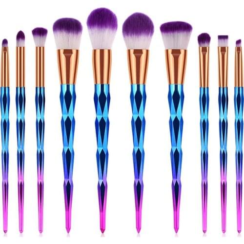 10PCS Diamond Colorful Makeup Brushes Set Foundation Powder Concealer Blush Eye Lip Face Make up Cosmetic Tool
