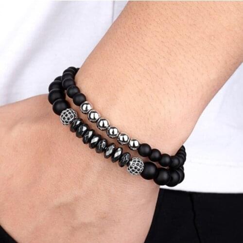 2pcs/lot 8mm ball gold silver copper cz zircon cubic zirconia beads Yoga Bracelet elastic adjustable Stone Bangles e4g3