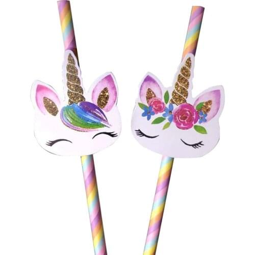 20pcs Cartoon Unicorn Drinking Straw Paper Straws for Wedding Party Birthday Tableware Decoration Supplies Paper Drinking Straw