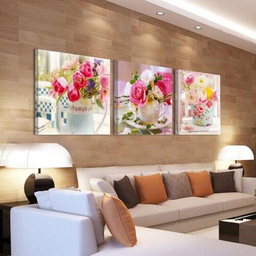 3 pcs 5d Diy Diamond Painting Beauty Flowers Pictures for Kitchen Dining Room Decor 5d Full Square/Round Drill Cross Stitch C998