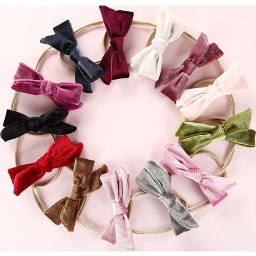 30pc/lot Newborn Velvet Bows Nylon Headband Knotted Hair Bows Stretch Elastic Headbands For Girls Children Soft Hair Accessories