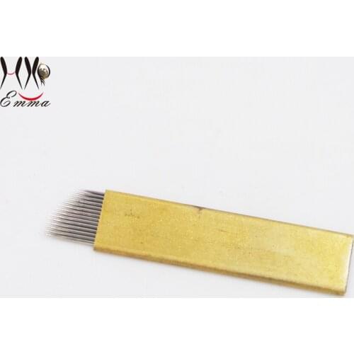 Free Shipping Copper PCD Permanent Eyebrow Makeup Curved Blade 14 Needles Manual Eyebrow Tattoo Needles for tattoos pen machine