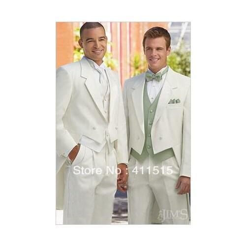 FREE shipping!custom made cheap tuxedos White Groom dress Notch Lapel Groomsmen/Men Wedding groom wear Suits