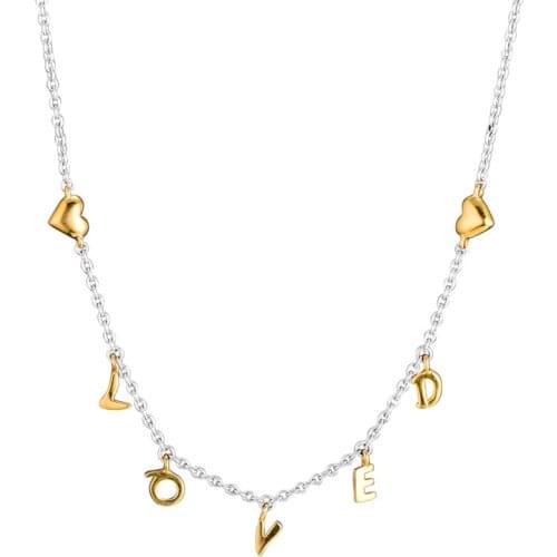 Shine Loved Script Collier Necklace Female Sterling Silver Jewelry Golden Choker Necklaces for Women Fashion Silver Chain