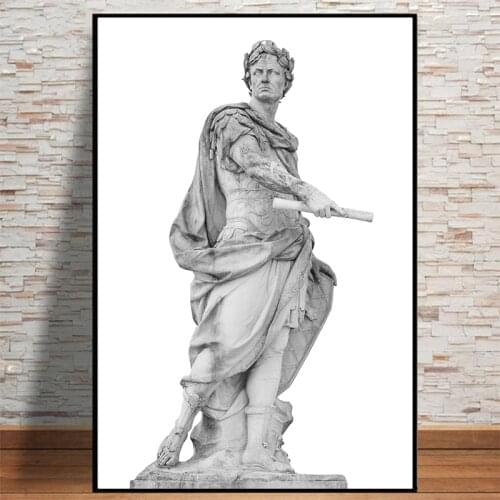 Black and White Roman Emperor Julius Sculpture Caesar Statue Poster and Prints Canvas Painting Wall Art Pictures Home Decoration