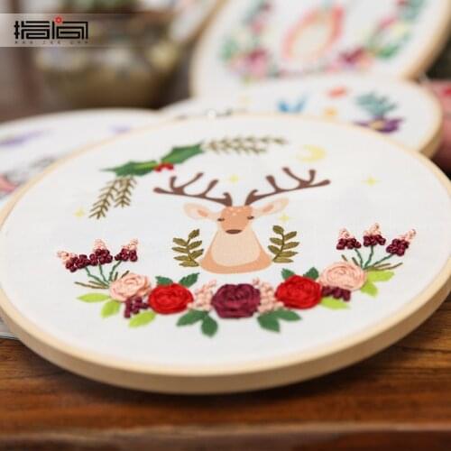 Childrens handmade course cute cartoon animal pattern sheep rabbit butterfly fox free cross stitch bamboo hoop embroidery kit