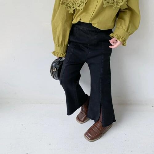 Toddler Girl Jeans Autumn 2020 Children Fashion Solid Black Denim Pants Baby Split Boot Cut Pant for Girl Kids Jeans Trousers