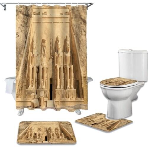 Egypt Historical Heritage Art Ancient Shower Curtain Carpet Cover Toilet Cover Bath Mat Pad Set Bathroom Curtain Home Decor