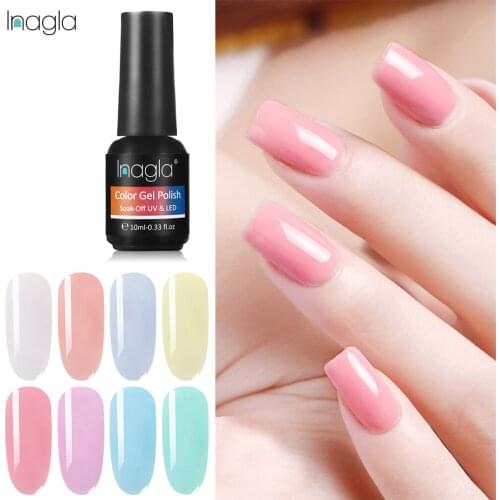 Inagla Color Jelly Gel Nail Polish Soak Off 10ml UV LED Lamp 8 Pure Colors UV LED Hybrid Long-lasting Top Base Varnish Lacquer