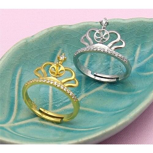 Free Size Crown Shape Ring Mountings Base Findings Component Jewelry Settings Parts for Pearls Crystal Agate Coral Beads