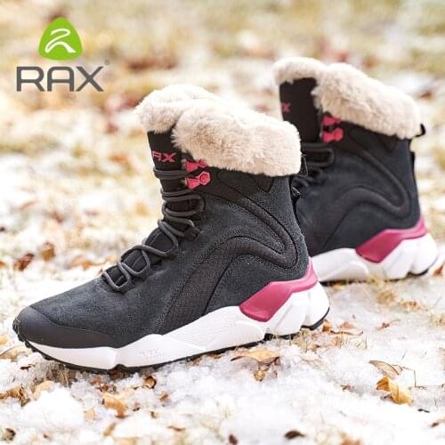 RAX Leather Boots Winter with Fur Super Warm Snow Boots Winter Work Casual Shoes Sneakers High Top Rubber Ankle Boots Female