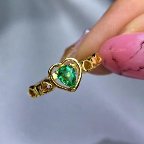 Love Heart Emerald ring Free shipping Natural real emerald 925 sterling silver 3*5mm gemstone