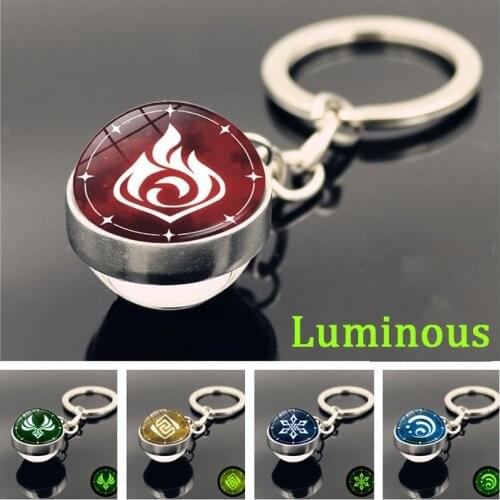 Genshin Impact Luminous Keychain Double-sided Glass Ball Eye of God Pendant Charms Jewelry Glow In The Dark Key Ring Key Chain