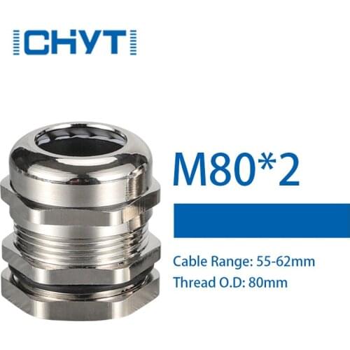 M80x2 Waterproof Zinc Alloy Nickel Plated Sealing Cable Gland 1piece Cable Entry IP68 For 55-62mm Metal Connector
