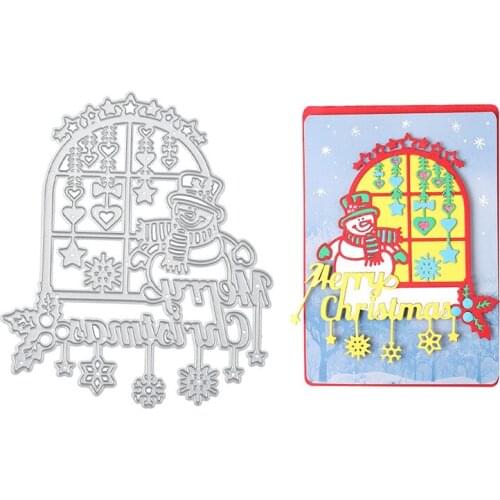 YaMinSanNiO Snowman Sit on Window Metal Cutting Dies Embossing Stencil Scrapbook Christmas Frame Template Punch Paper Crafts New