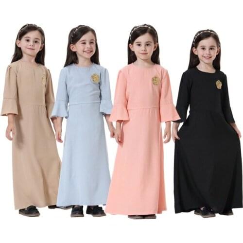 Cute Muslim Children Abaya Islamic Clothing Kids Maxi Dress Middle East Arab Fashion Long Robe Gowns Kimono Kids Jubah Ramadan
