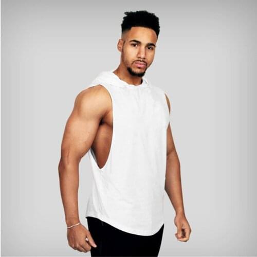 5 Color Men Fashion Hooded Fitness Jogging Sports Tank Top Casual Solid Sleeveless White Loose Tops 2021