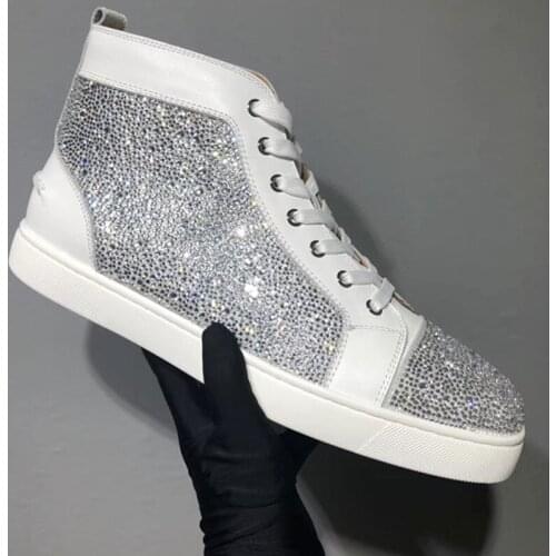 High-top Men Shoes Red Bottom Shoes Women Shoes White Diamonds Crystal Couple Models Casual Shoes Sports Shoes 2021Tide Shoes