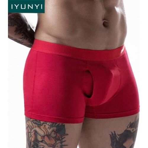IYUNYI Men Underwear Boxers Cotton Breathable Solid Mens Flexible Shorts Boxers Underpants U Convex Penis Pouch Men Underpants