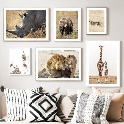 Giraffe Lion Bear Leopard Baby Reed Sand Wall Art Canvas Painting Nordic Posters And Prints Wall Pictures For Living Room Decor