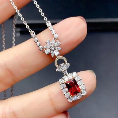 Natural red garnet Necklace natural gemstone Pendant Necklace S925 silver Elegant Square Pincushion girl women party Jewelry