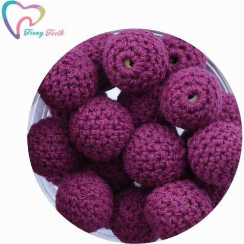 Teeny Teeth 10 PCS Red Wine Round Wood Crochet Beads Baby Teething Wooden Crocheted Baby Girl Favorites DIY Jewelry Nipple Chain