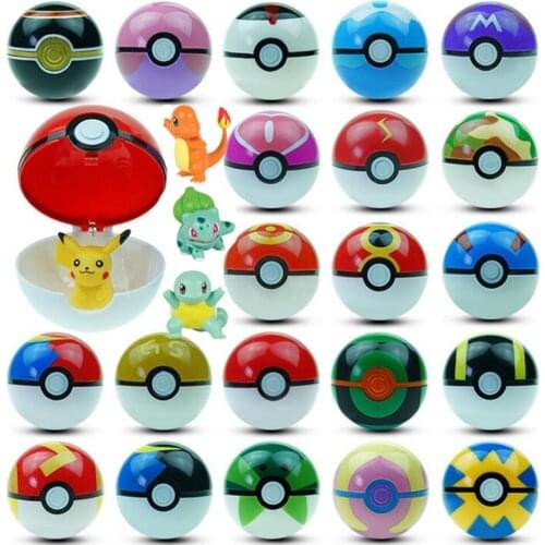 Pokeball + 3 Random Tiny Figure Pikachu MoonBall Great Ball Timer SafariBall Ultra GS LoveBall Greninja Pokemon Toys Gift